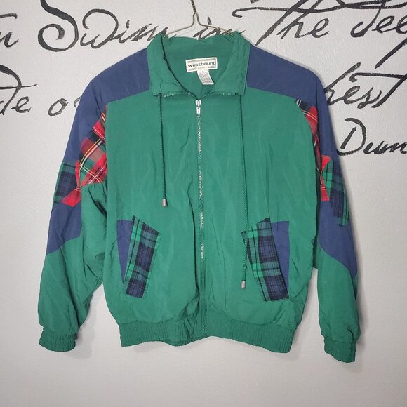 Vintage Early 90s Westbound Green & Blue Jacket Red Tartan Plaid Windbreaker - Picture 1 of 7